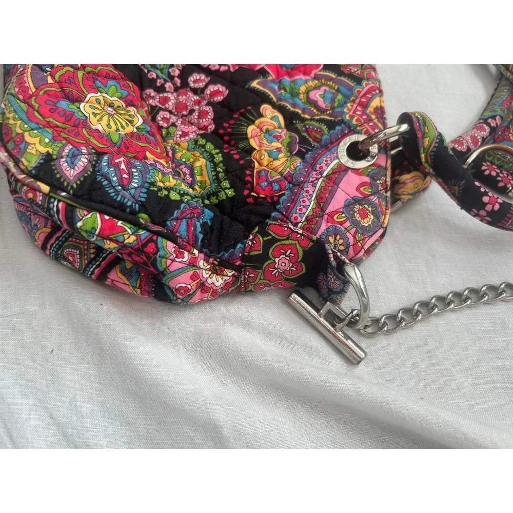 Vera Bradley Quilted Paisley Shoulder Bag Black Pink Floral Toggle Closure#478